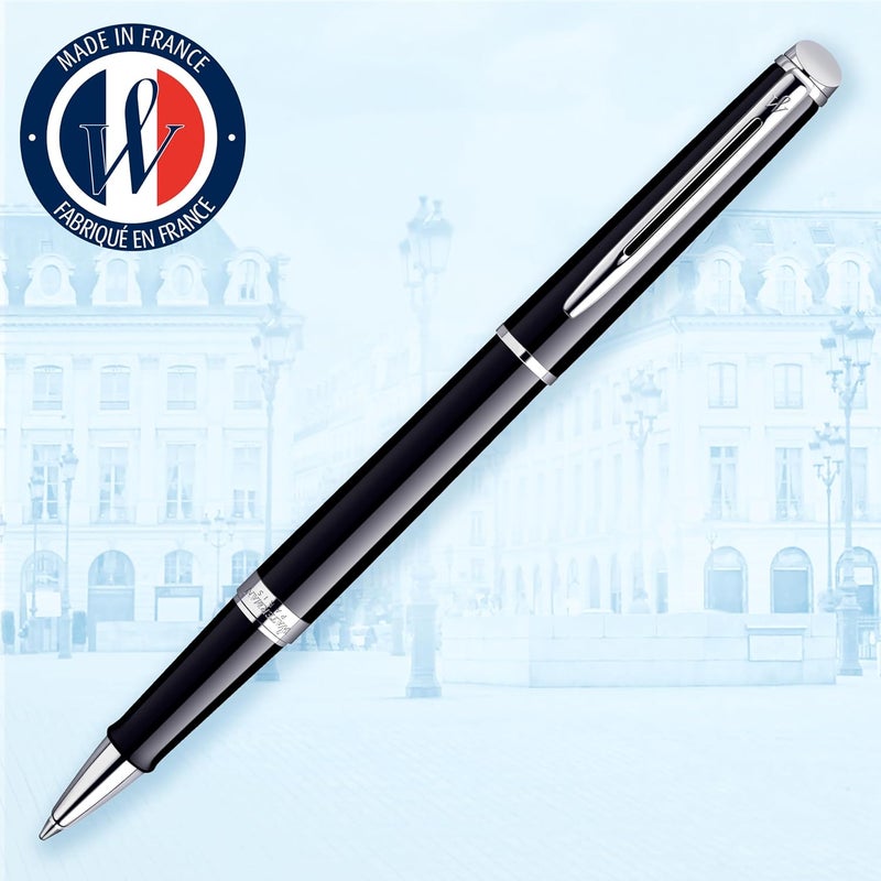 Waterman Hémisphère Rollerball Pen in Gloss Black with Chrome Trim - Fine Point with Black Ink Cartridge, Gift Box Included - Image 2